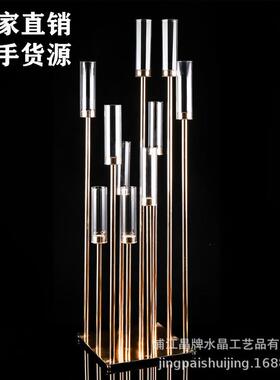 厂家直销2019出口热销婚礼摆件款式10头金属烛台户外带防风罩烛台