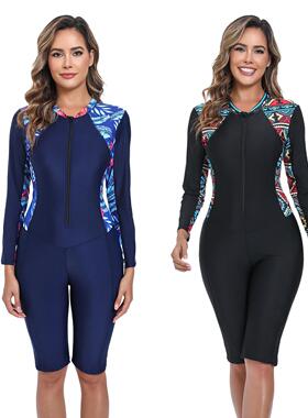 Long sleeved zipper printed patchwork snorkeling surfing
