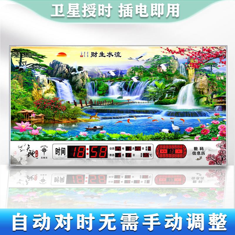 北极星电子万年历客厅挂钟表家用挂墙静音卫星自动对时装饰画 画