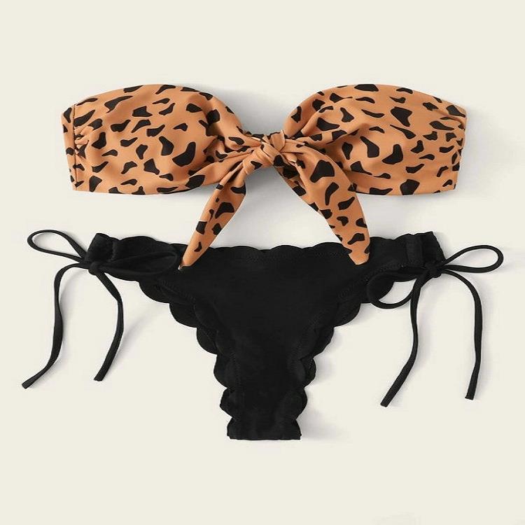 Leopard print string two-piece bikini womens lace sexy