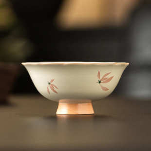 米黄釉兰花花口杯茶杯女高颜值陶瓷茶具主人杯家用功夫茶品茗杯子