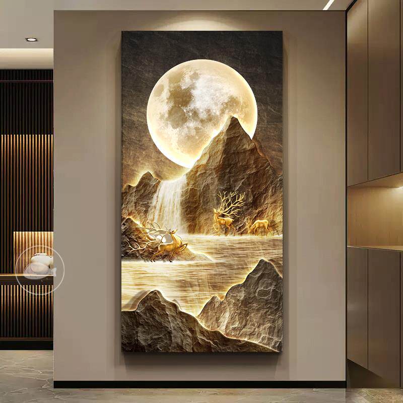 背有靠山玄关装饰画 画竖版灯画 画轻奢高级感入户正对门画 画走