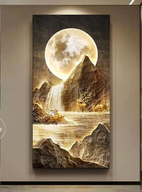 背有靠山玄关装饰画 画竖版灯画 画轻奢高级感入户正对门画 画走