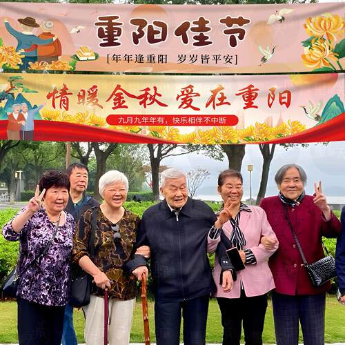 重阳节装饰爱敬老养老院活动氛围大横幅条幅挂布拍照道具场景布置