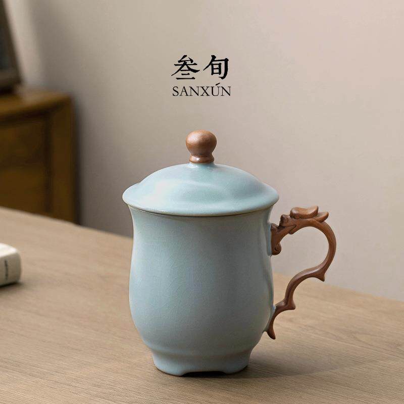 新款直销叁旬汝窑泡茶杯高档茶具礼盒装送长辈领导老师父亲生日乔