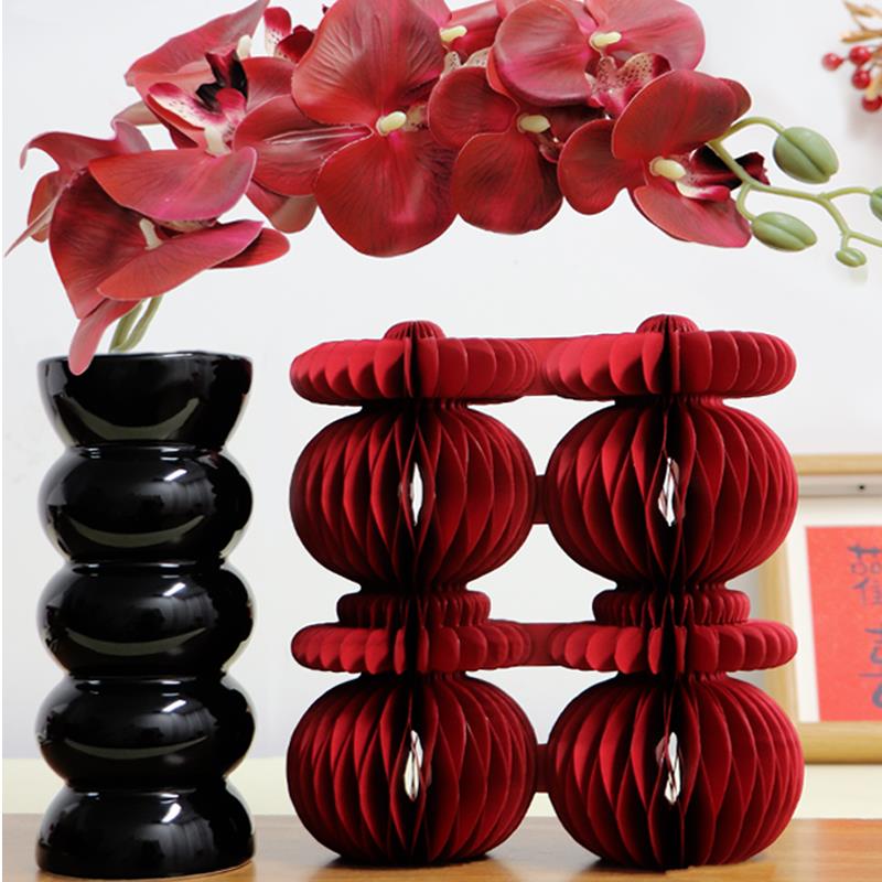 婚房布置套装喜字蜂窝球摆件订婚桌面摆台结婚创意花瓶仿真花装饰