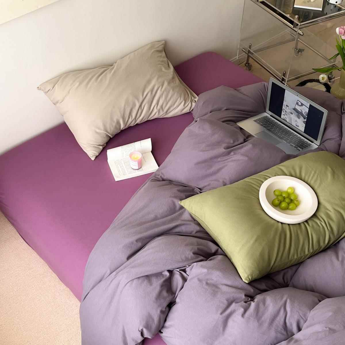 多肉葡萄柔针织棉天棉全棉软四套纯色纯棉床单三件套竺8525328被