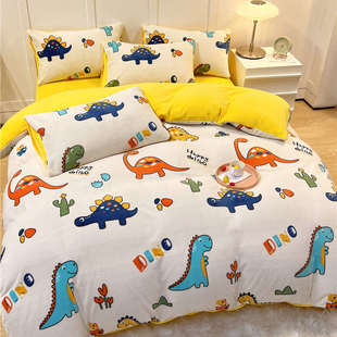 儿童卡通加绒加厚牛奶绒四件套珊瑚绒双面冬季冬天三件套床笠款