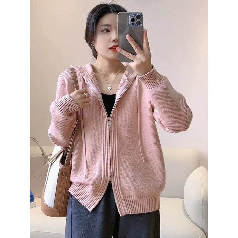 轻熟小众开衫毛衣女春季宽松慵懒风拉链设计感针织衫百搭加1018e