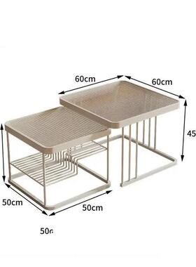 几奶油9854风玻璃茶客厅家用小方户双型轻奢现代子母组合长方形层