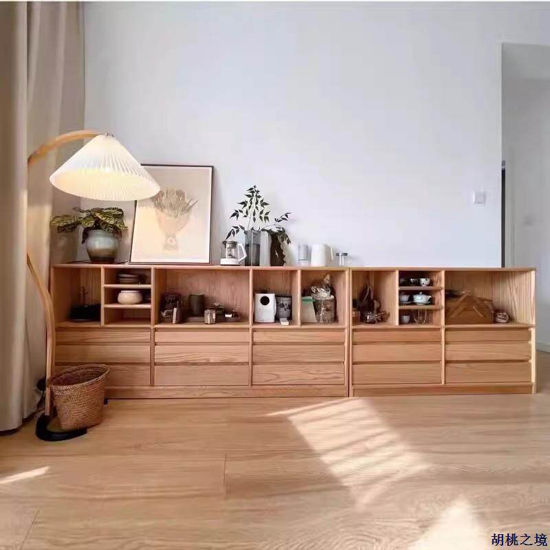 北欧橡木斗柜书架樱桃木实木落地抽屉储物柜日式客厅隔断床尾柜