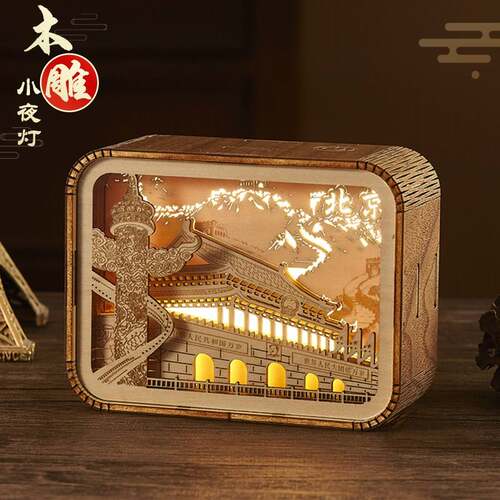 文化创意led礼品木雕3d小夜灯床头书桌摆件台灯光影纸雕可调光