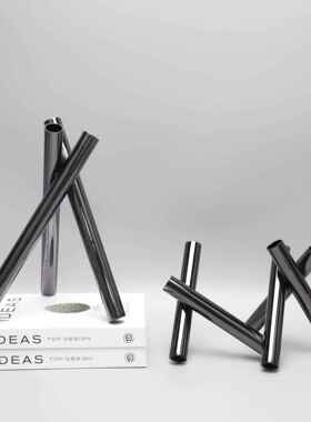 现代简约不锈钢插花花器摆件样板房电视柜客厅茶几玄关家居装饰品