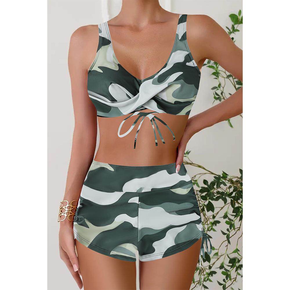 Large size colorful boxer bikini women sports swimsuit