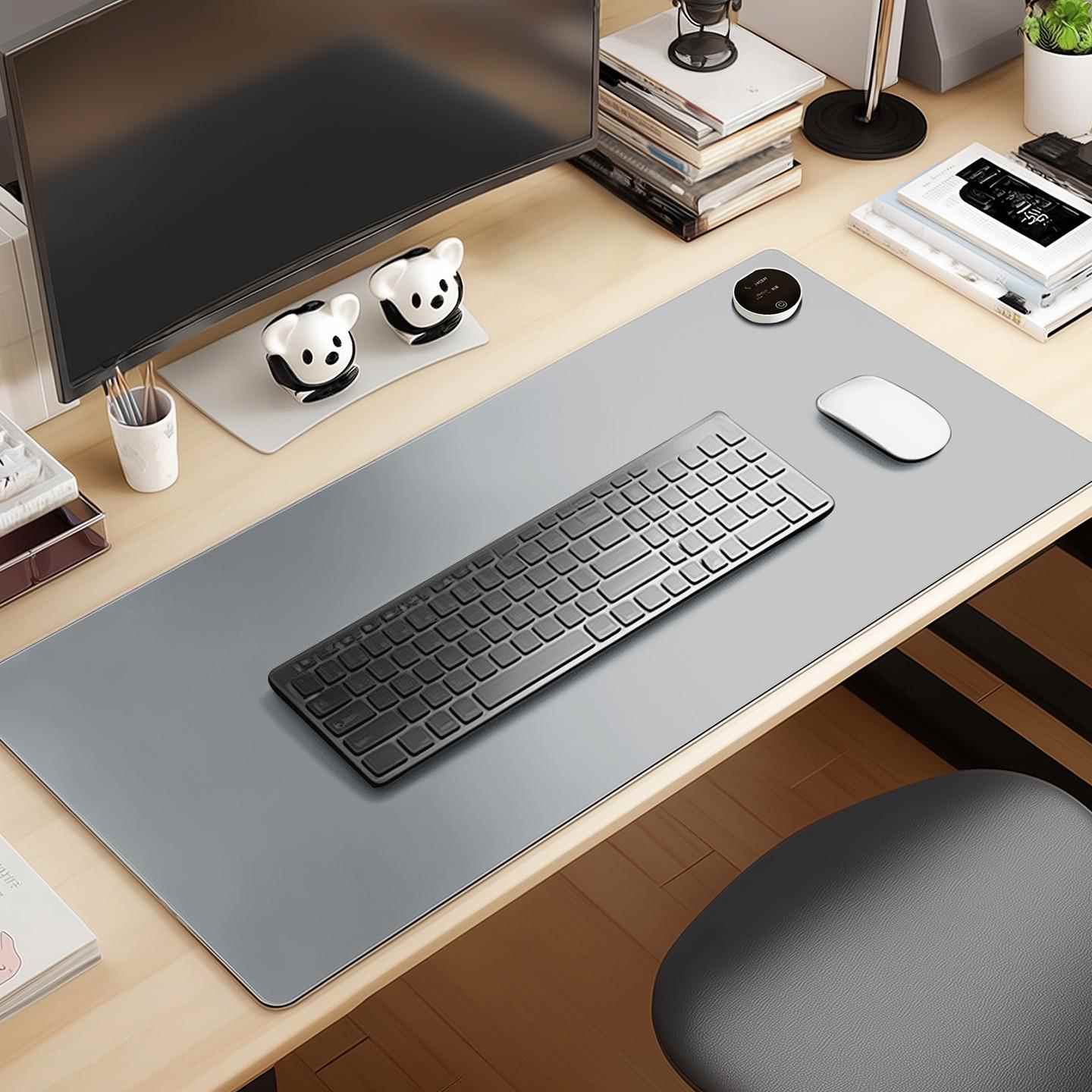 加热鼠标垫灰色桌垫3c认证纯色皮革垫子冬天恒温发热暖垫桌面电脑