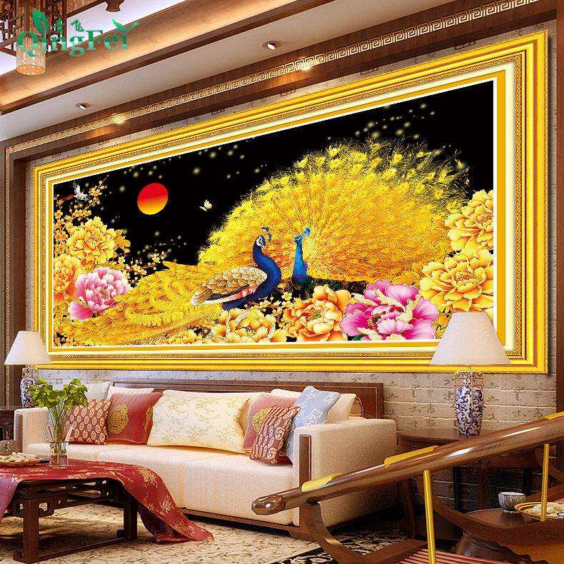 青飞5D立体金色孔雀九鱼富贵图割草机/草坪机