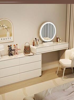 实木岩梳板室24506台一体斗柜卧床尾柜化妆台奶油风收纳柜妆化妆