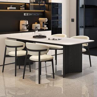 半岛轻奢意式极简小户型长方形家用覆古风岩板餐桌椅组合实木桌子