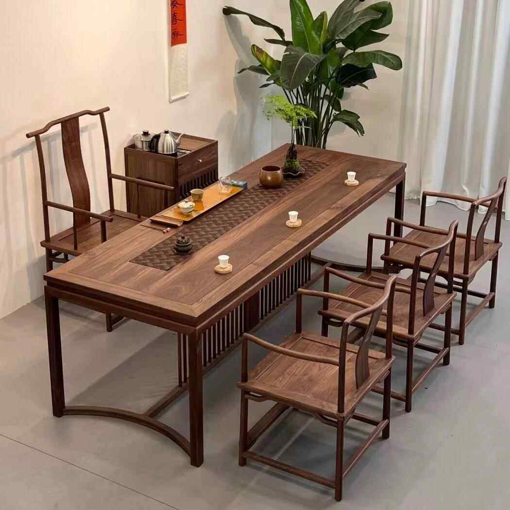 新中式北美黑胡桃木茶桌 宋式美学办公室茶桌茶室泡茶台实木家具