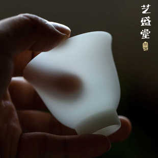 薄胎冰种玉瓷品茗杯高档羊脂玉素烧茶杯德化白瓷家用个人功夫茶杯