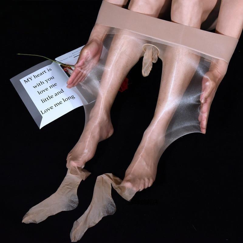 极光丝袜男丝滑油亮1D超薄性感珠光连裤袜 可入体闪光360无缝丝袜