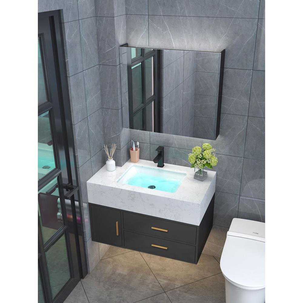 xyt实木浴室柜组合智850能漱镜卫生间洗台板理大石台面延长拐岩切