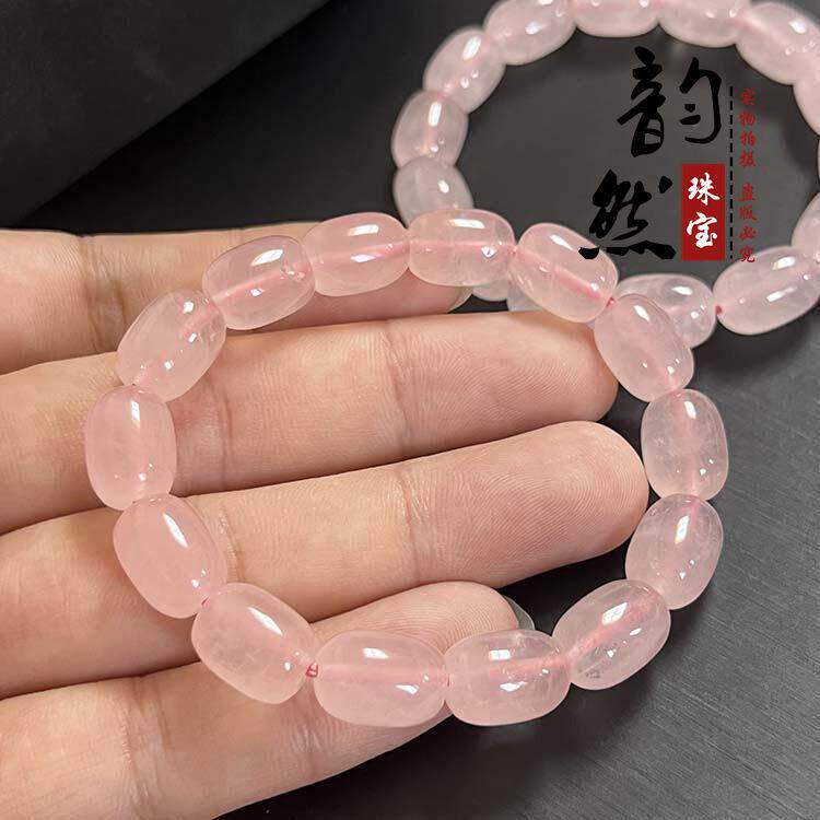 2026天然芙蓉粉晶桶珠手链 女生粉水晶手串diy108颗佛珠腰珠散珠