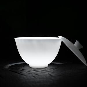 二才盖碗茶杯白瓷单个冰种玉瓷三才茶碗套装羊脂玉泡茶杯家用茶具