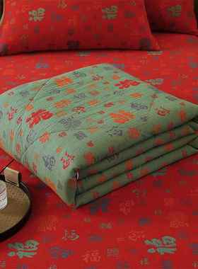 百床福全棉棉双层纱笠单件床单套CW大红色婚庆纯纱布床席梦思罩床