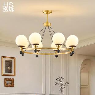 全铜法式 魔豆餐厅灯中古风白蜡木主卧室灯具 复古客厅吊灯2026新款