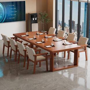 实木会议桌简约现代会议室大型洽谈桌办公桌工作台图书馆大长书桌