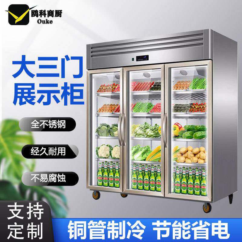 三开门冷藏冷冻展示商用两开立式保鲜水果蔬菜茶叶串串点菜柜