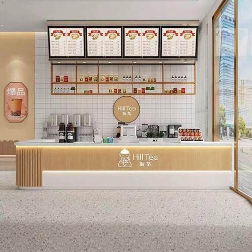 奶茶店水吧台收银台大理石前台柜台一体咖啡店简约现代转角定制
