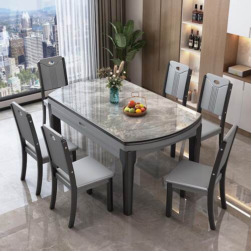 岩板餐桌可变圆桌2025新款客厅家用小户型餐椅组合现代伸缩吃饭桌