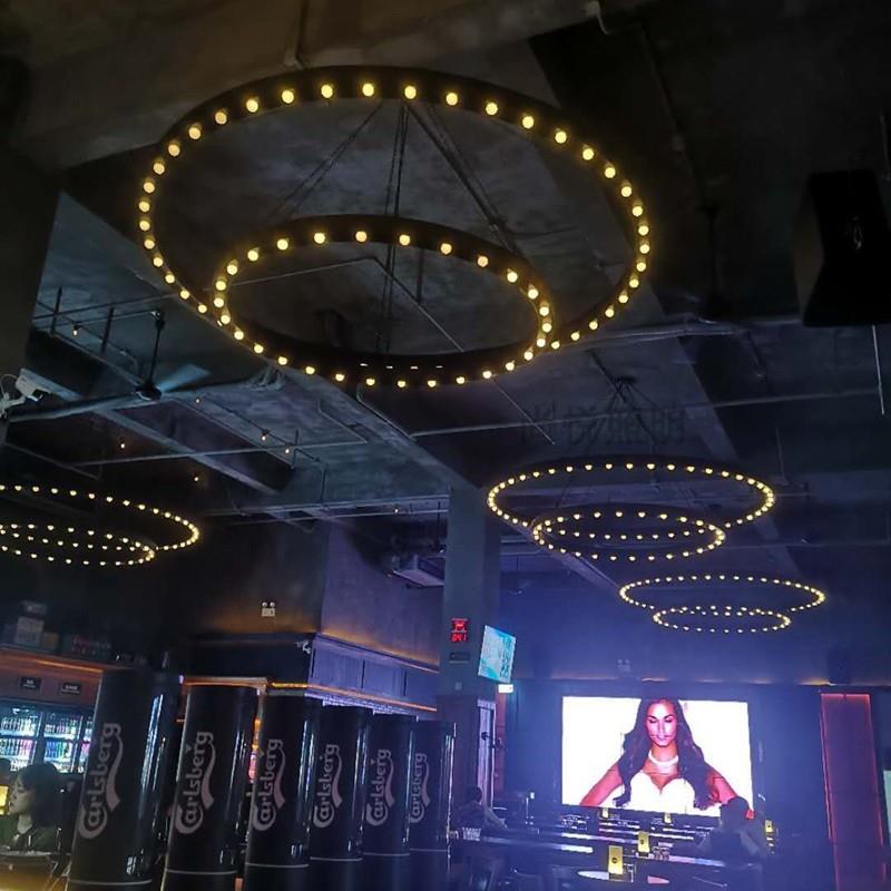 工业风音乐酒吧灯餐厅吊灯loft创意圆形圆环圆圈环形个性工程灯具