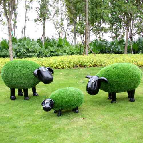 林售小羊品楼部景观小品卡通动物璃植草羊装饰户外庭院草地玻园钢