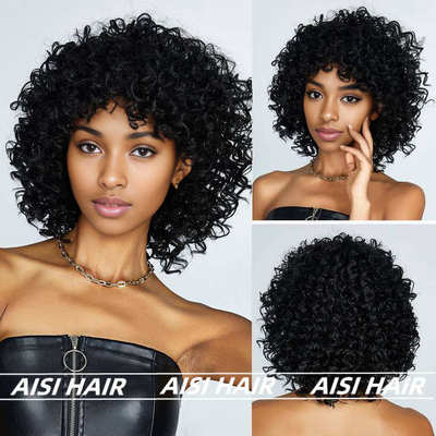许昌跨境欧美假发 非洲小卷假发女Afro Wigs高温丝化纤假发全头套
