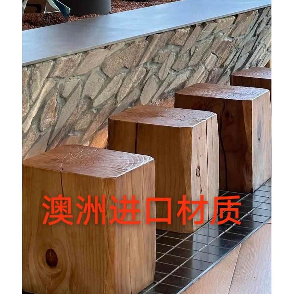 侘寂实木木墩凳子做旧复古方形泡茶几花架玄关根雕原木矮凳子摆件