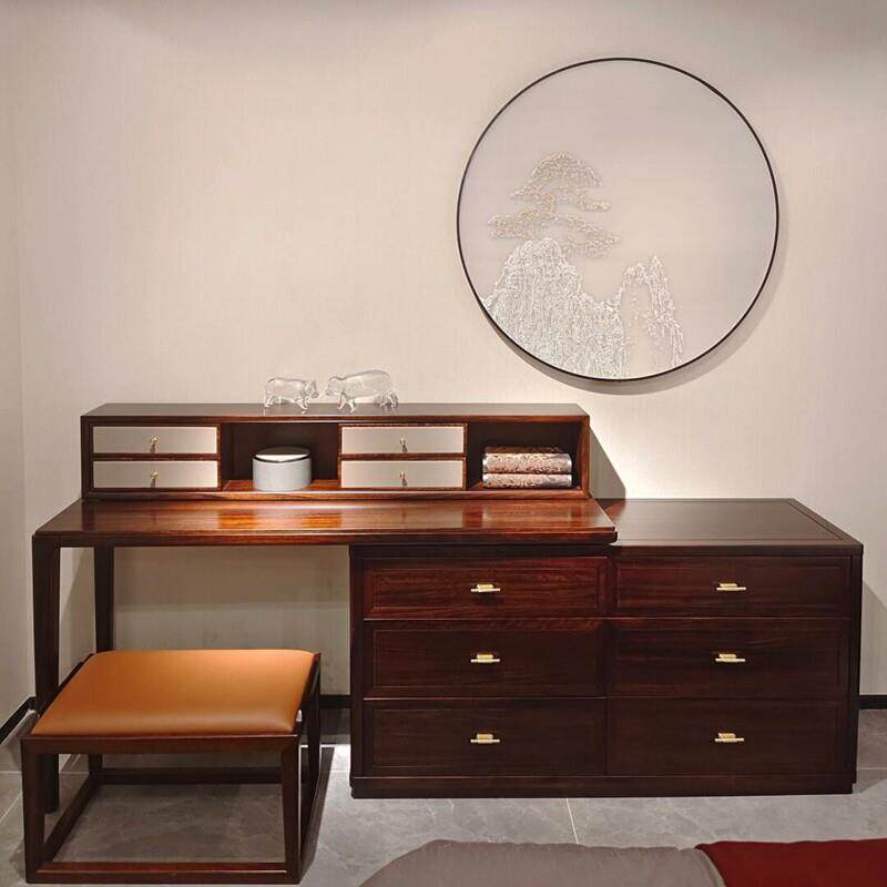 乌金木实木化妆台卧室新中式化妆桌简约现代储物柜一体化妆台
