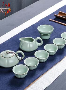厂家汝窑10头茶具套装青瓷盖碗茶壶功夫整套汝瓷茶杯德化陶瓷礼品