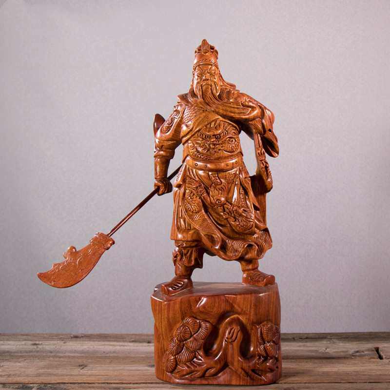 恒升批发 木质手工艺品办公礼品 黑檀木雕横刀关公工艺品摆件