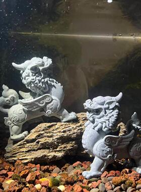 招财貔貅麒麟鱼缸造景青砂石茶宠茶台玄关摆件送礼开 业装饰工艺