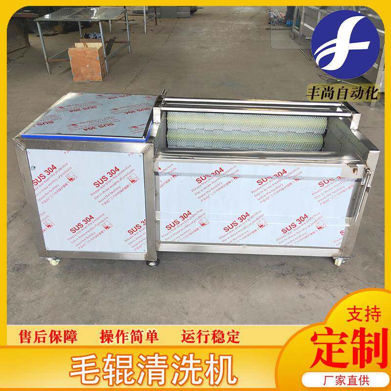枇杷叶连续式清洗设备毛刷喷淋清洗机器核桃仁毛辊脱皮清洗机