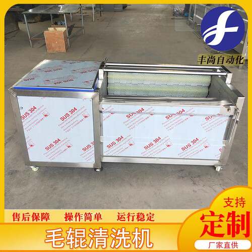 枇杷叶连续式清洗设备毛刷喷淋清洗机器核桃仁毛辊脱皮清洗机
