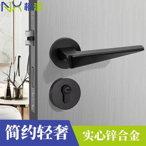 简约款式黑房间门机门锁卧室工程木门静音磁吸分体门把手磁吸静音