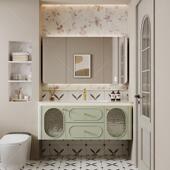 法式 橡木烤漆智能浴室柜化妆室陶瓷一体盆组合洗手池洗脸盆洗漱台