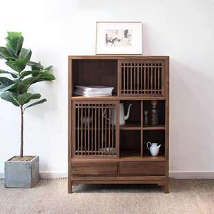 新中式家用实木餐边柜整装榆木茶水酒柜收纳储物柜客厅置物玄关柜