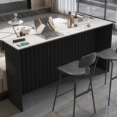 轻奢岩板吧台家用客厅隔间窗边靠墙简约岛台沙发后高脚桌长条桌椅