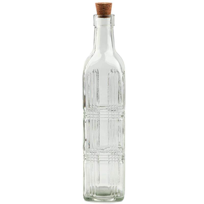 《仙柚》复古雕花方形500ML玻璃木塞饮品玻璃瓶奶茶橄榄油分装瓶