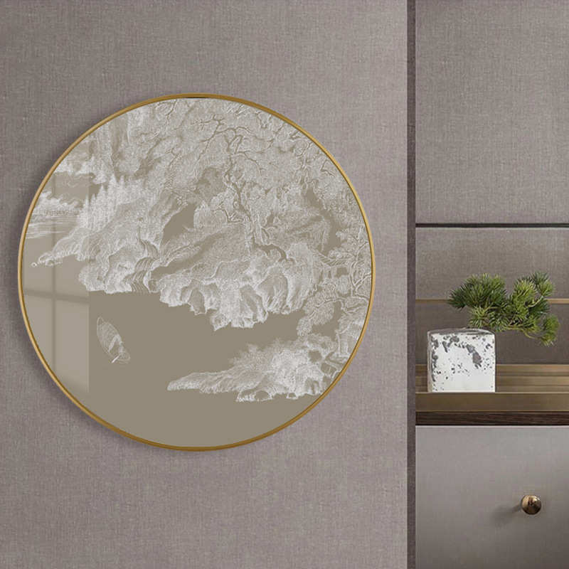 新中式禅意装饰画入户玄关圆形挂画软装样板房客厅沙发背景风景画图片